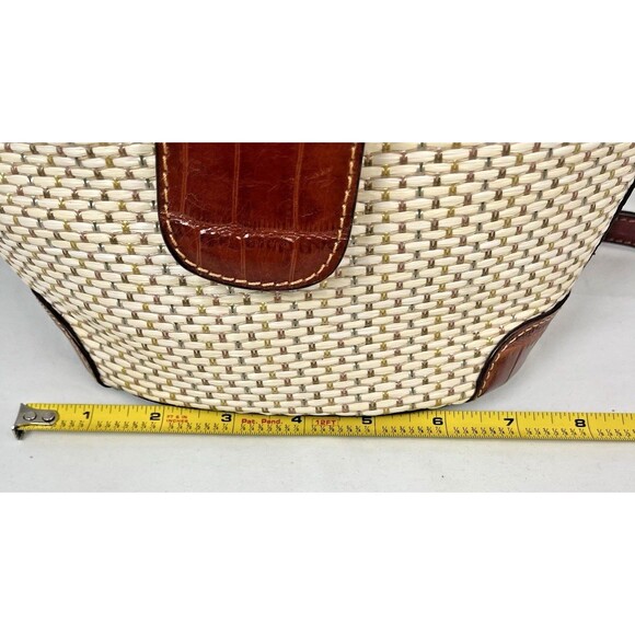 NWT MC Marc Chantal Shoulder Bag Brown Leather Trim Woven Straw Nickel Hardware - Picture 10 of 16